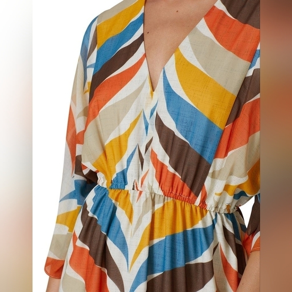 Slate & Willow V-Neck Scarf Hem Dress Women's XL Retro Feather #10121 Asymmetric - Picture 10 of 12